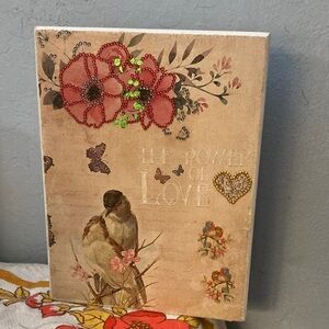 Primitives by Kathy Bird Decor with Pink Blossoms shelf sitter